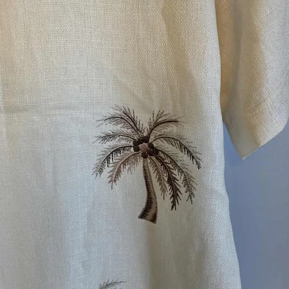 NWT Malibu Tropical Palm Button Down with Linen Look - Picture 3 of 8